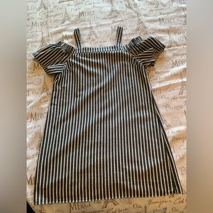 Nine West Women Dress Size 10 Blue White Striped Off Shoulders Short Sleeve